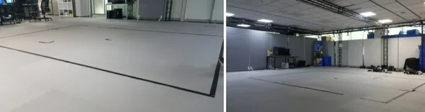 대공간(Large Space)은 'XR'콘텐츠의 기본이자 핵심이다. 바닥에는 모션 센서가 깔려있다.
